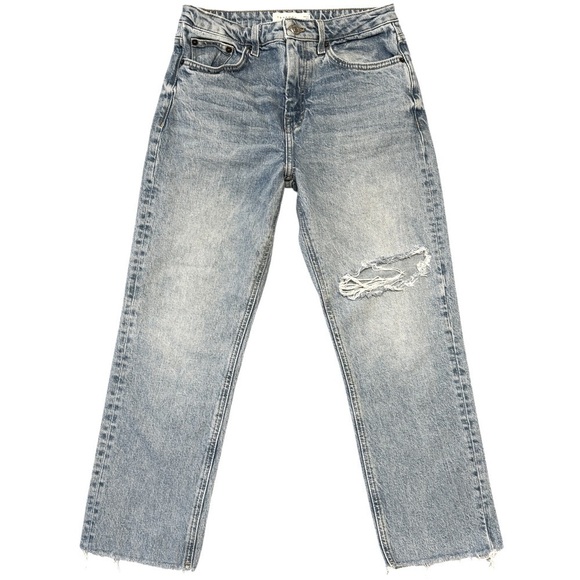 Topshop Ripped Straight Leg Raw Hem Jeans. Size 28 Blue #1427 - Picture 2 of 10